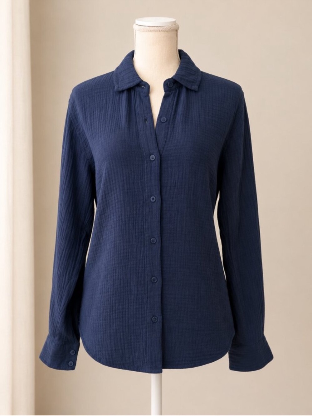 Splendid Navy Blue Cotton Gauze Lightweight Relaxed Button Down Shirt Size S NEW - Picture 3 of 5